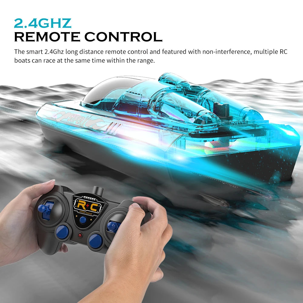 High-Speed V555 RC Boat – 2.4GHz 15KM/H Electric Racing Speedboat with LED Light, Remote Control Model vs WLtoys WL917