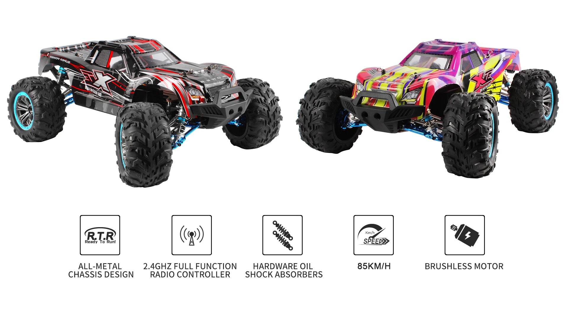 80KM/H XLF F22A RC Car – 1:10 4WD Brushless Motor Monster Truck with 2.4G Remote Control and All-Metal Undercarriage