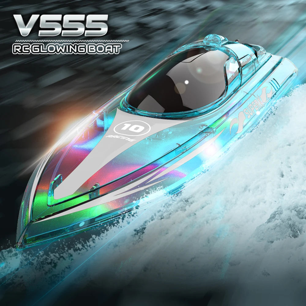 High-Speed V555 RC Boat – 2.4GHz 15KM/H Electric Racing Speedboat with LED Light, Remote Control Model vs WLtoys WL917