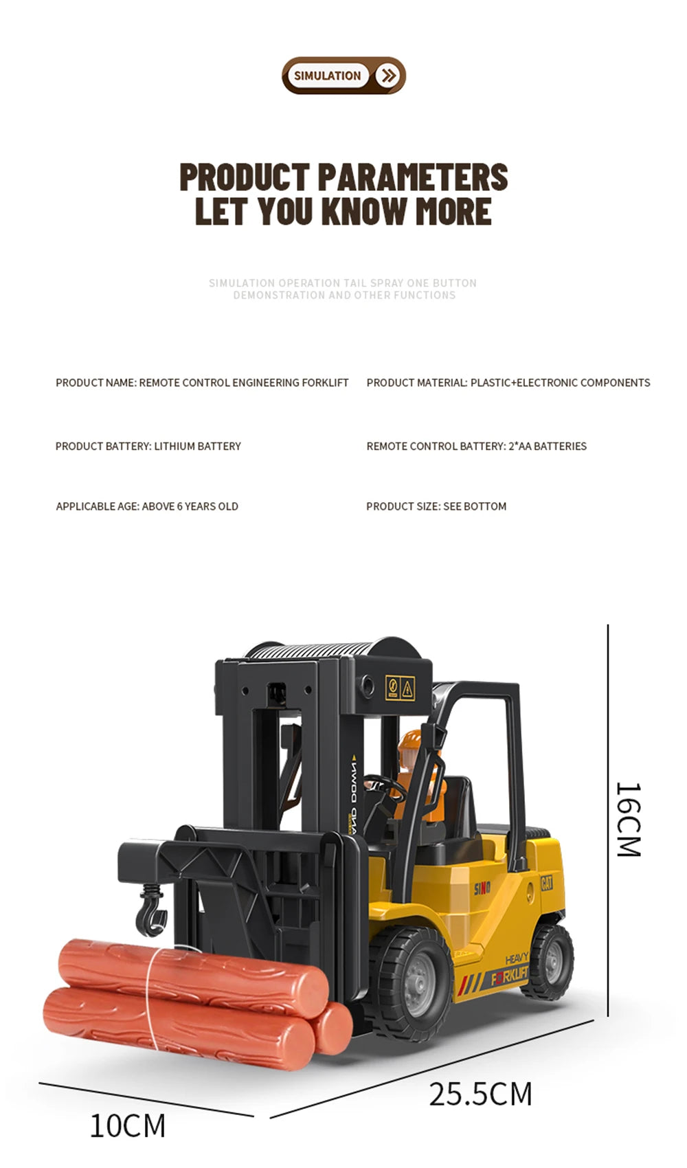 1:24 RC Forklift – 2.4G Remote Control Car Toy for Boys, Electric RC Construction Truck with Radio Control Cranes