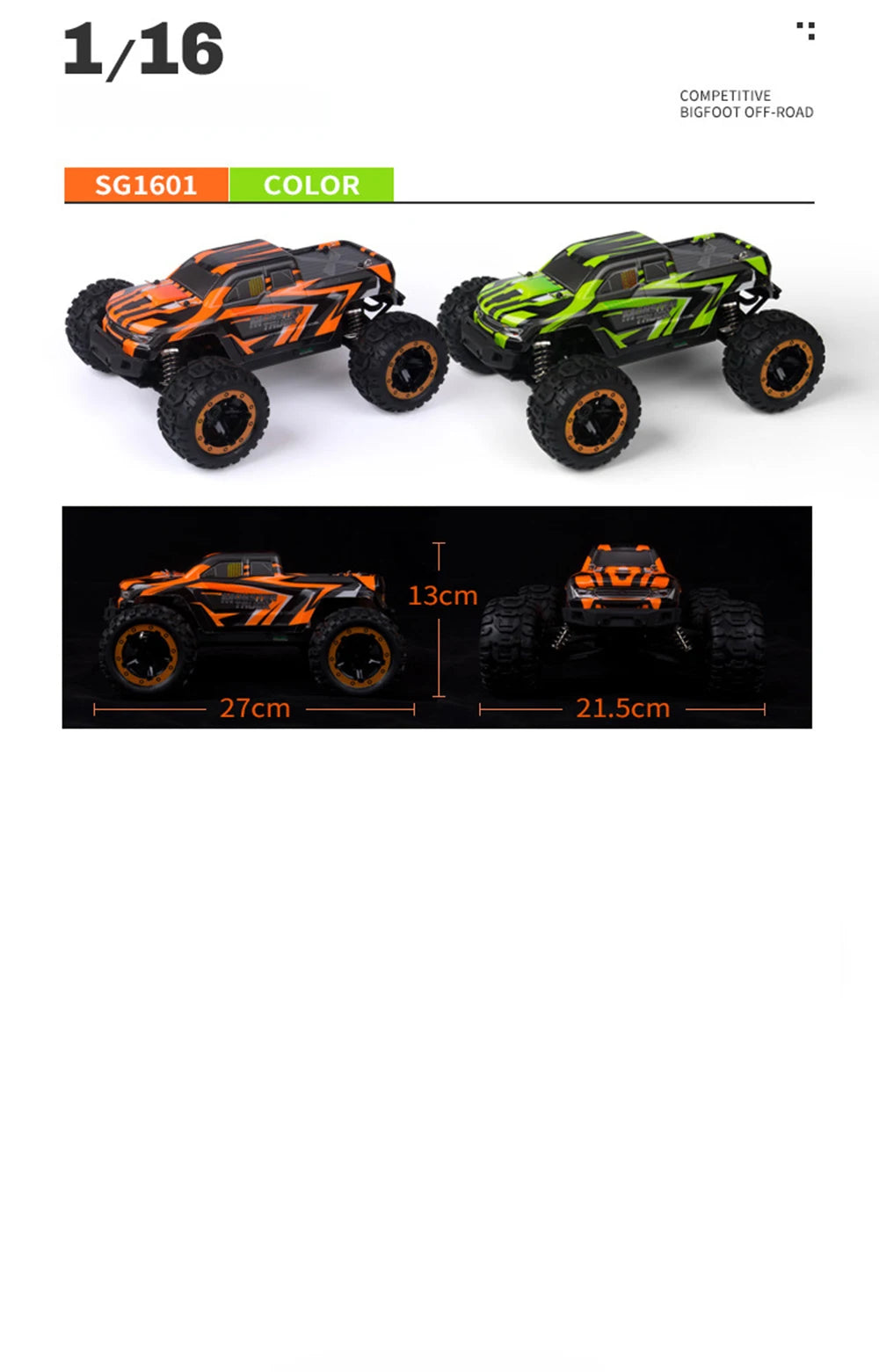 4WD 1:16 RC Car – Off-Road Buggy with LED Lights and 2.4G Remote for Boys and Children