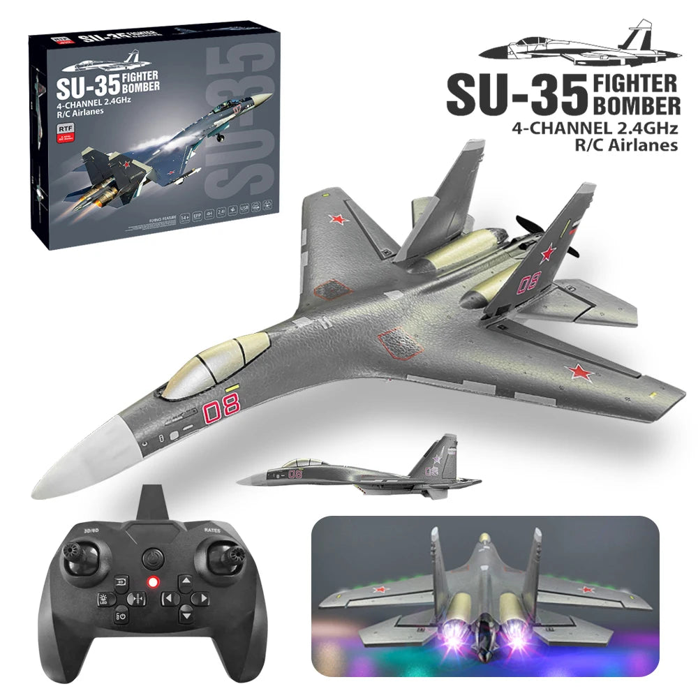 SU-35 RC Airplane – 52.5CM 2.4G Remote Control Glider with LED Lights, 6D Inverted Flight Stunts, EPP Foam Aircraft