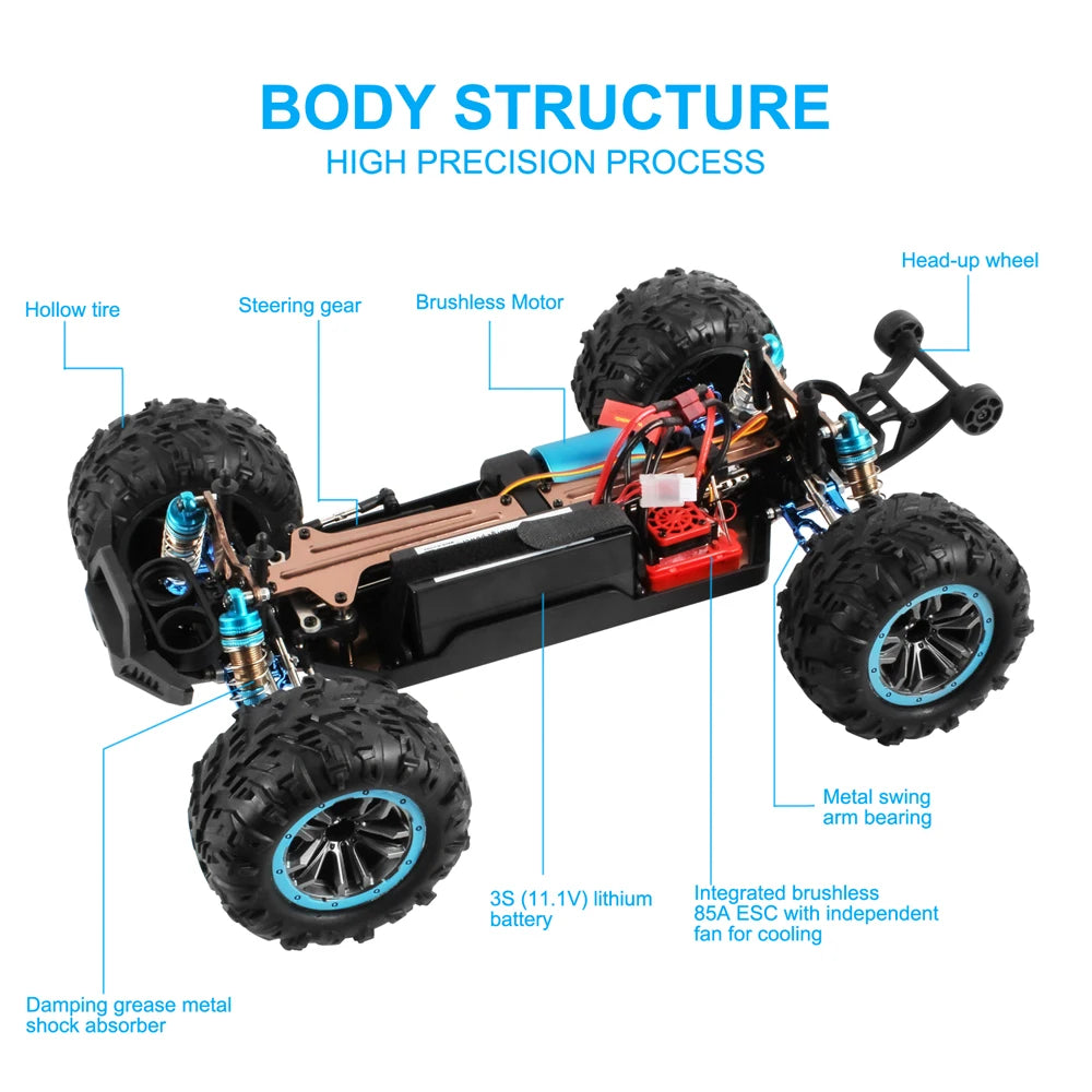 80KM/H XLF F22A RC Car – 1:10 4WD Brushless Motor Monster Truck with 2.4G Remote Control and All-Metal Undercarriage