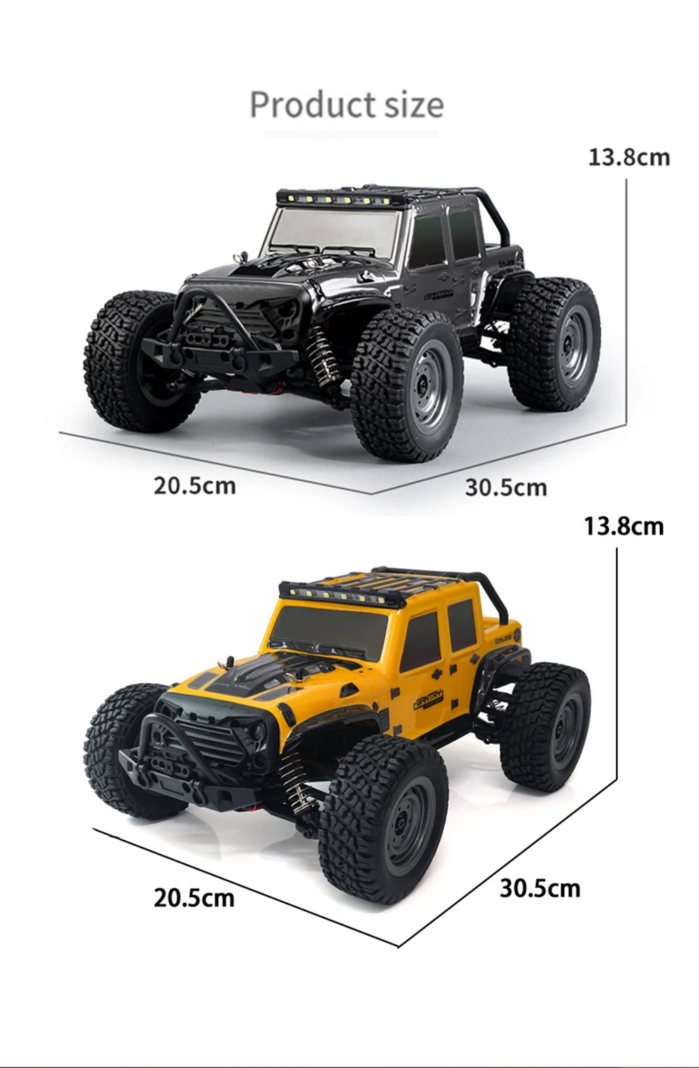 1:16 38KM/H RTR Version RC Car – 4WD High-Speed Off-Road Rock Crawler with LED Lights and 2.4G Remote Control