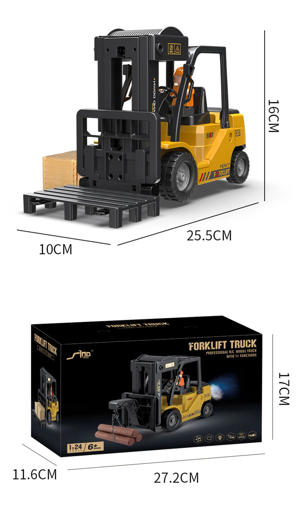 1:24 RC Forklift – 2.4G Remote Control Car Toy for Boys, Electric RC Construction Truck with Radio Control Cranes