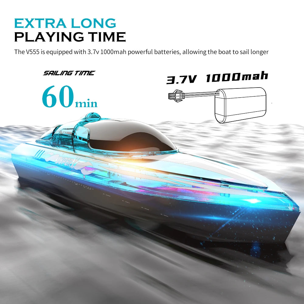 High-Speed V555 RC Boat – 2.4GHz 15KM/H Electric Racing Speedboat with LED Light, Remote Control Model vs WLtoys WL917