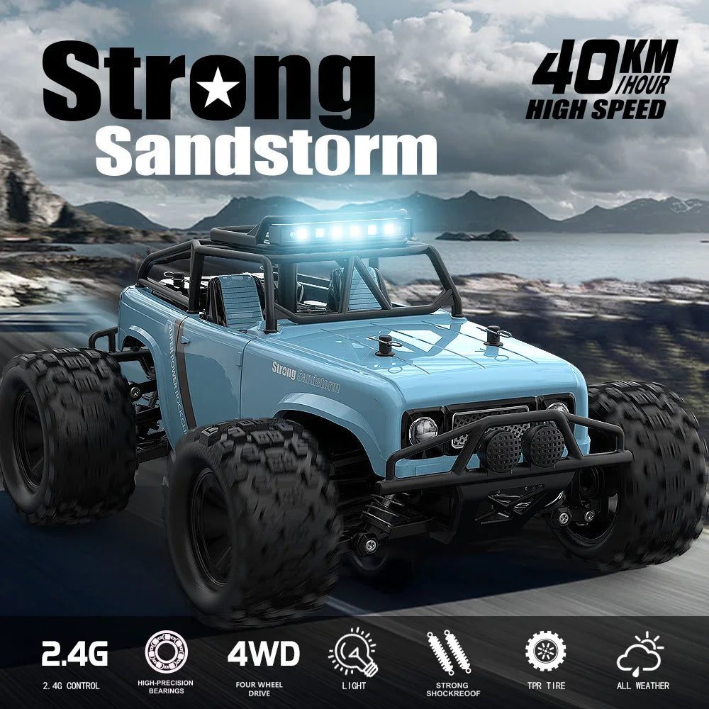 1:18 Scale Off-Road RC Car – 40KM/H High-Speed Rock Crawler with LED Lights, 4WD 2.4GHz Remote Control Monster Truck Toy